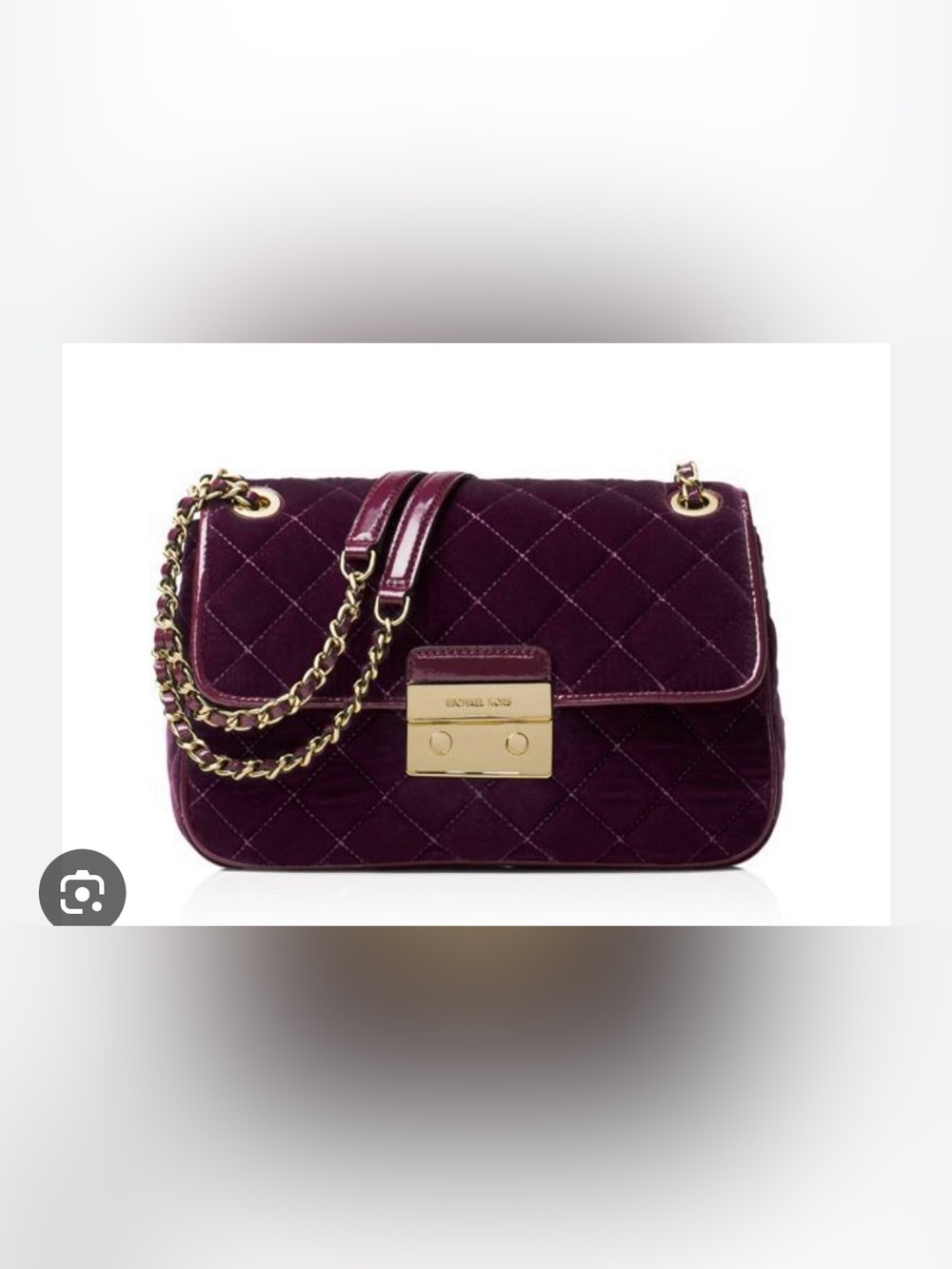 Michael Kors Quilted Velvet Shoulder Bag in Plum with Gold Hardware